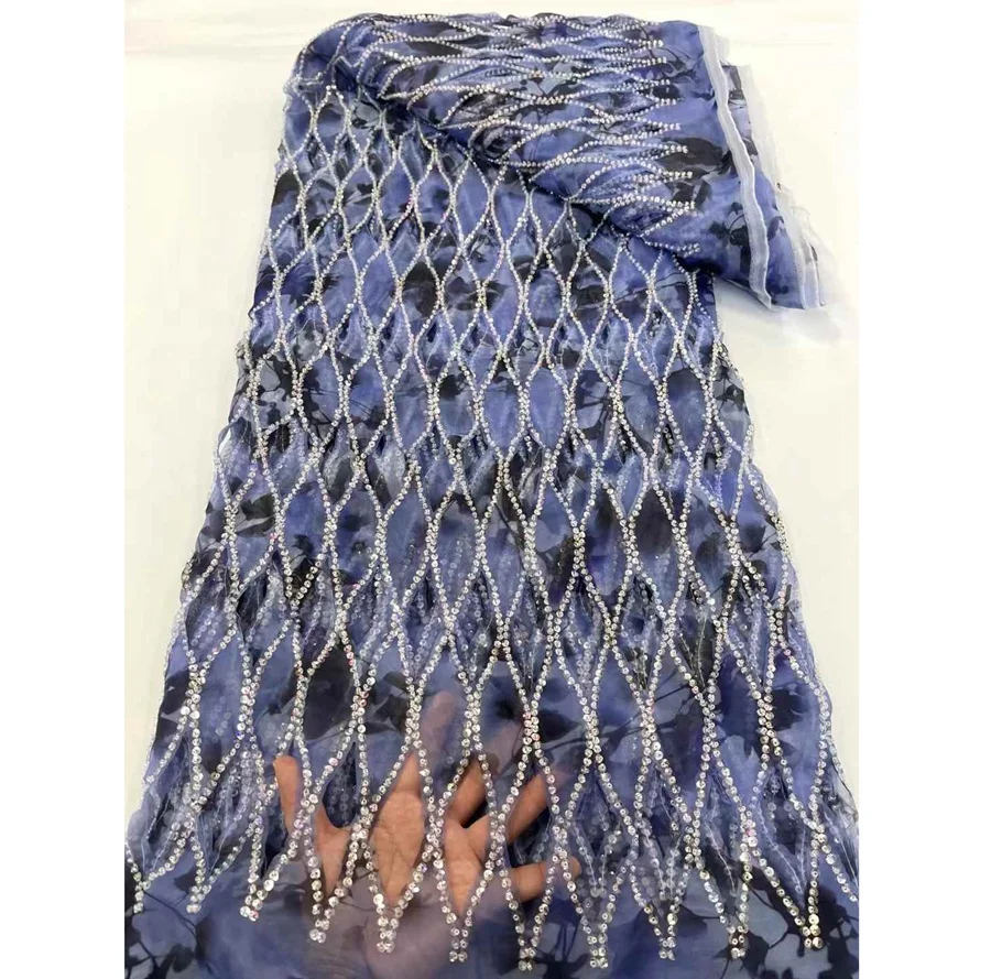 Custom White Wedding Beads Sequins Lace Fabrics Embroidery Mesh Bridal Beads Quality Black Color African French Beaded Net