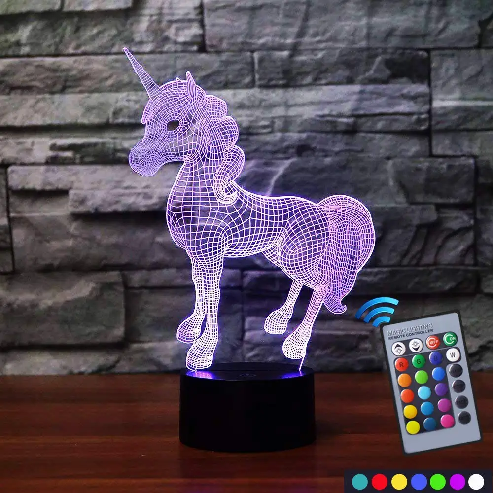 Unicorn 7 Colors Change + Remote Control Kids Night Light Illusion Lamps For Indoor Desk