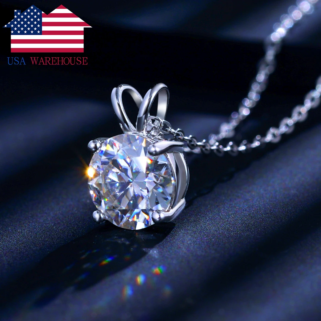 Dropshipping D Color VVS Moissanite Solitaire Pendant Necklace 100% Pass Diamond Tester 925 Sterling Silver With Ajustable Chain