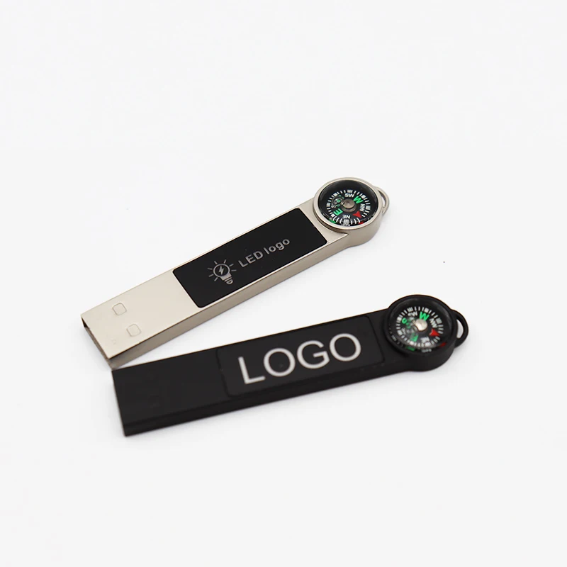 Metal compass  usb Custom thin paper clip LED light pendrive 8GB 16GB 32GB 64GB 128GB with glowing LOGO usb flash drive