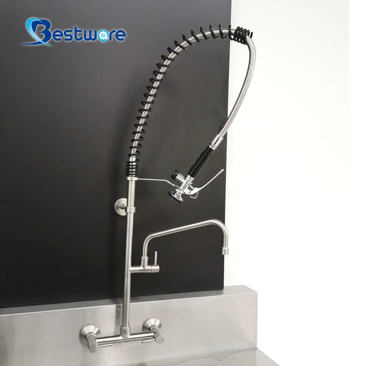 Sink Pre Rinse Hot Cold Professional Stainless Steel Wall Mount Commercial Kitchen Faucet