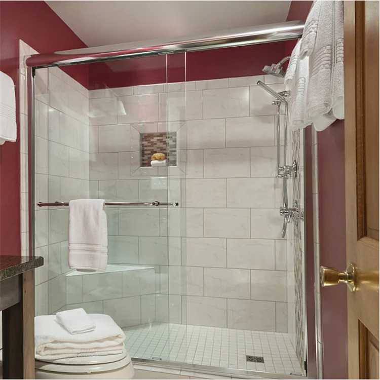 Безрамная ванная комната алюминиевая раздвижная дверь Раздвижная стеклянная