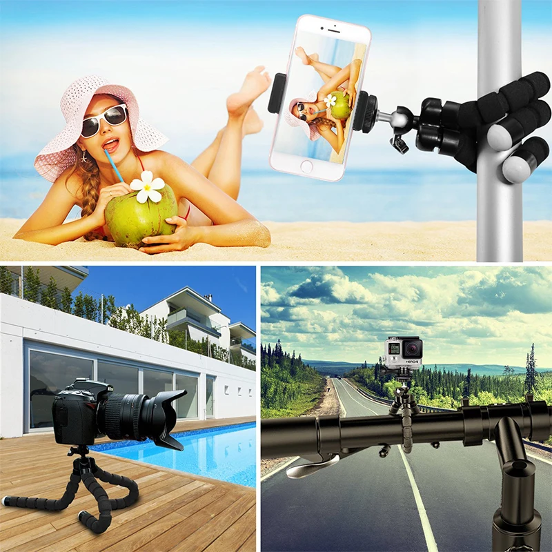 The New With Wireless Remote Sponge Camera Phone Holder Mini Flexible Tripod Selfie Stick