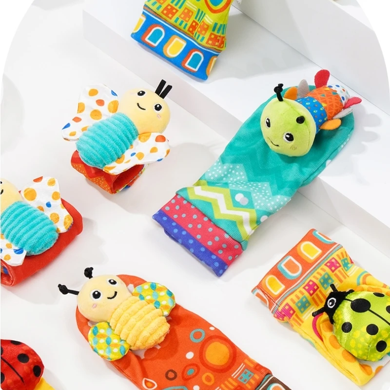 Sozzy Cute 4pcs/set  Baby Infant Rattle Socks Toys Kids Foot Finders And Wrist Rattle Toys