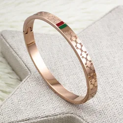 Famous Brand Bracelet Female 18K Gold Stainless Steel Bangles Red and Green Charm Bracelets for Women Lover Jewelry Wholesale