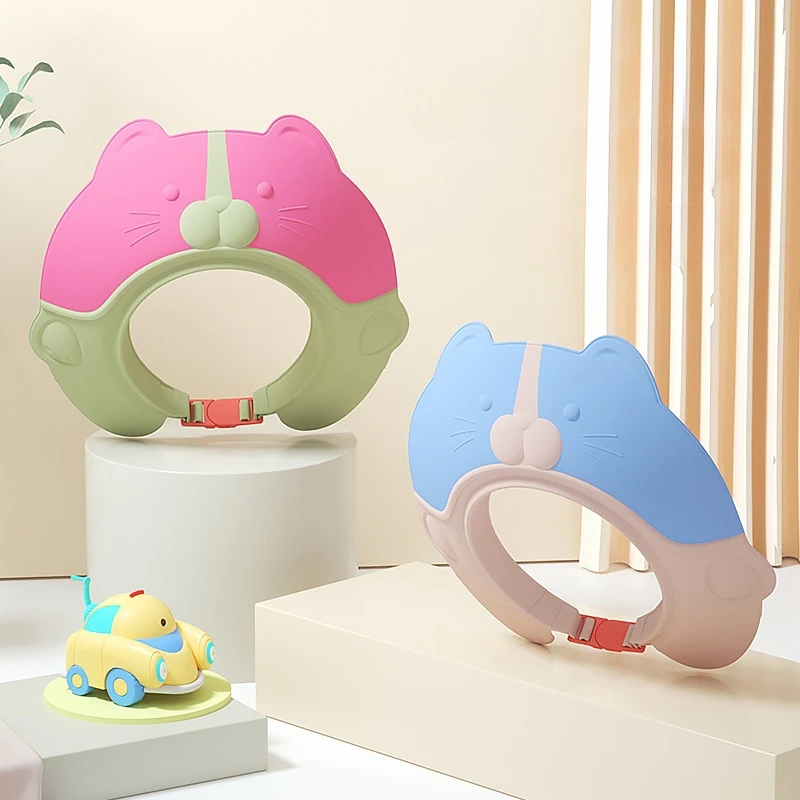 TPE Foam Cartoon Tiger Waterproof Shampoo Children Kids Bath Hats Folding Baby Shower Cap With Ear Protector