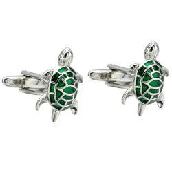 Modern Style Green Enamelled Sea Turtle Animal Copper Cuff links Cufflinks For Men