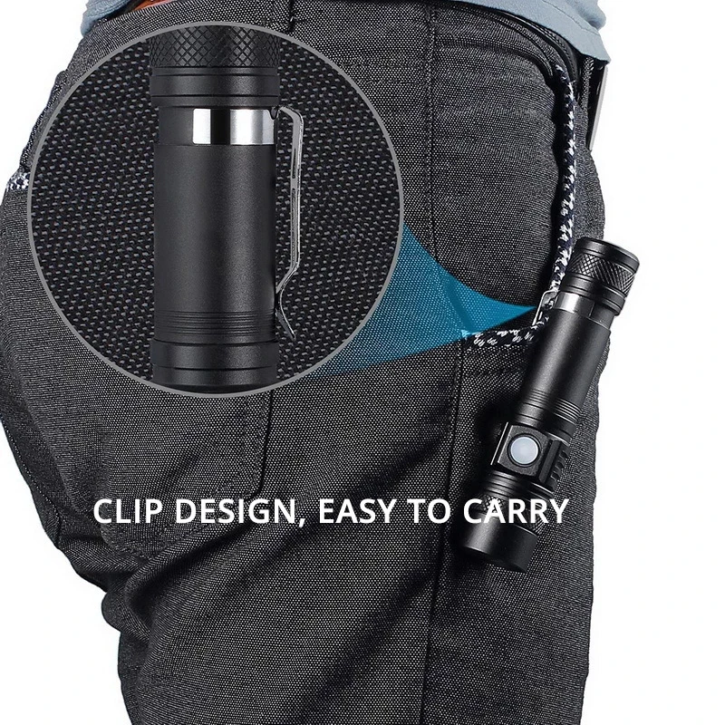 Zoomable 4 Lighting Modes Multi-function USB Charging Waterproof Torch Ultra Bright LED Flashlight with XP-L V6 LED Lamp Beads