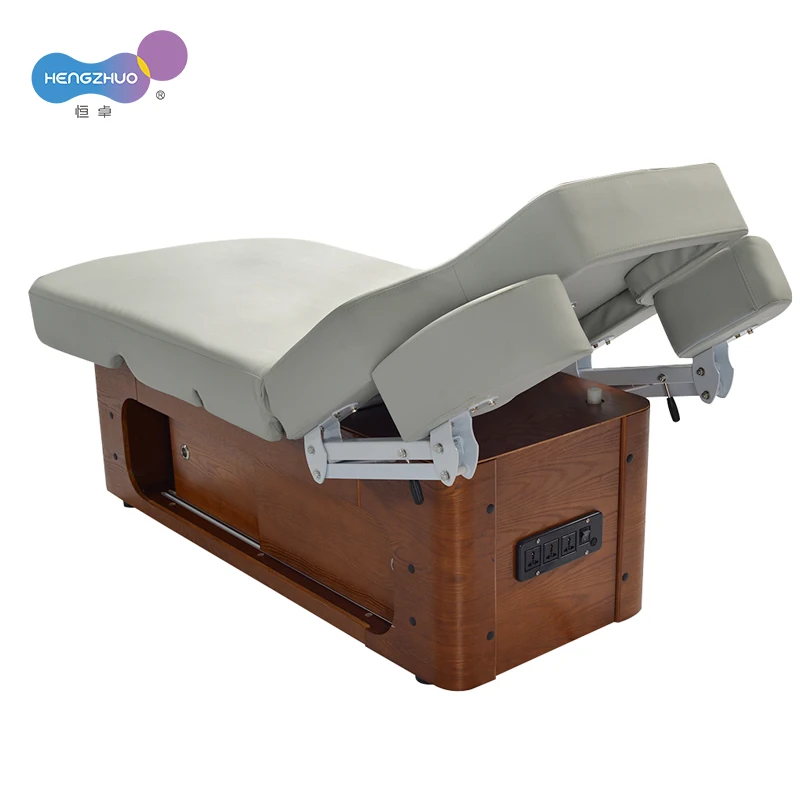 Automatic Smart Lift Electric Massage Table for Beauty Salon Large Storage Drawer Wooden Base Spa Clinic Bed with 2 Motors
