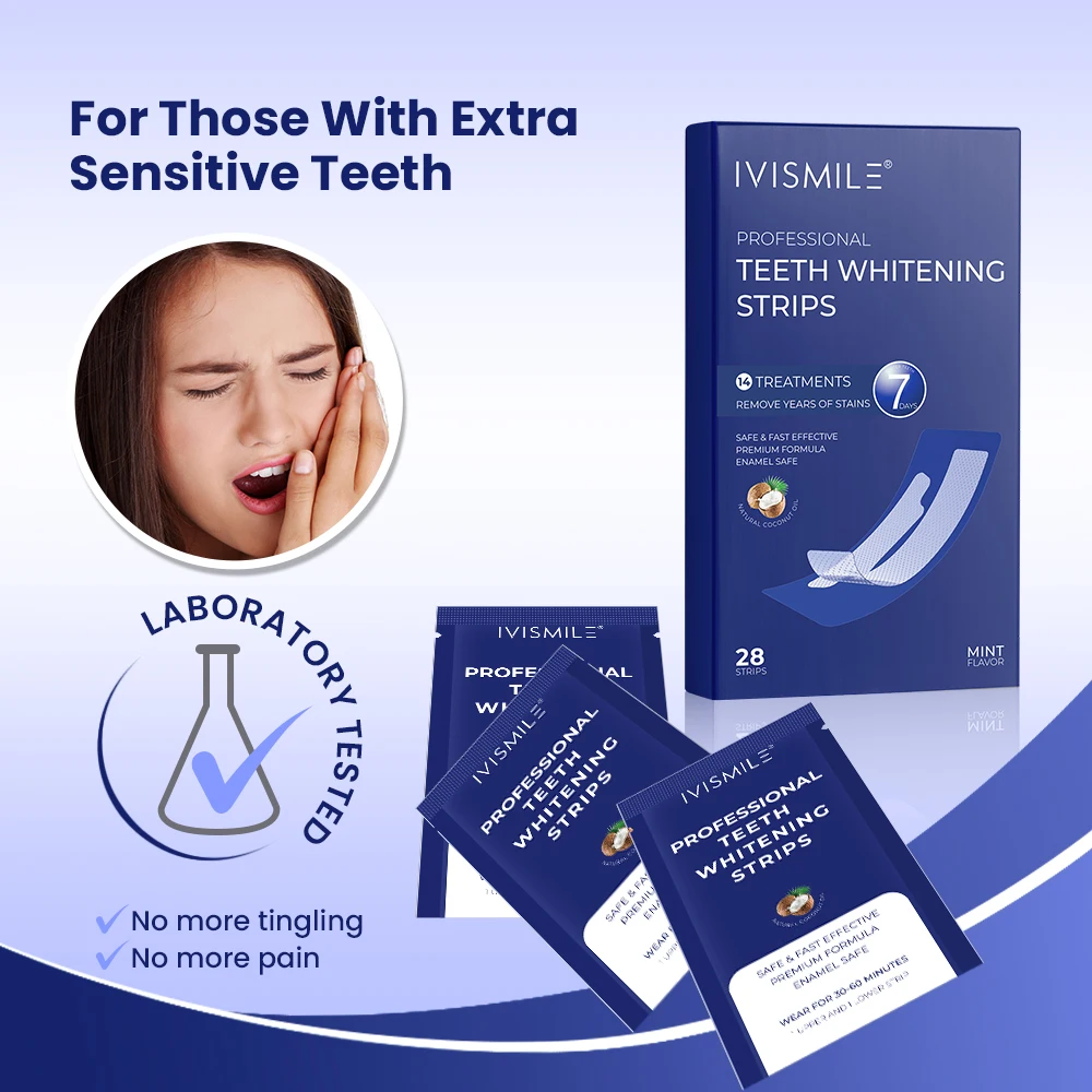 IVISMILE PAP/HP/Non-peroxide professional private label teeth whitening strips with 14 Pouches teeth whitening strips