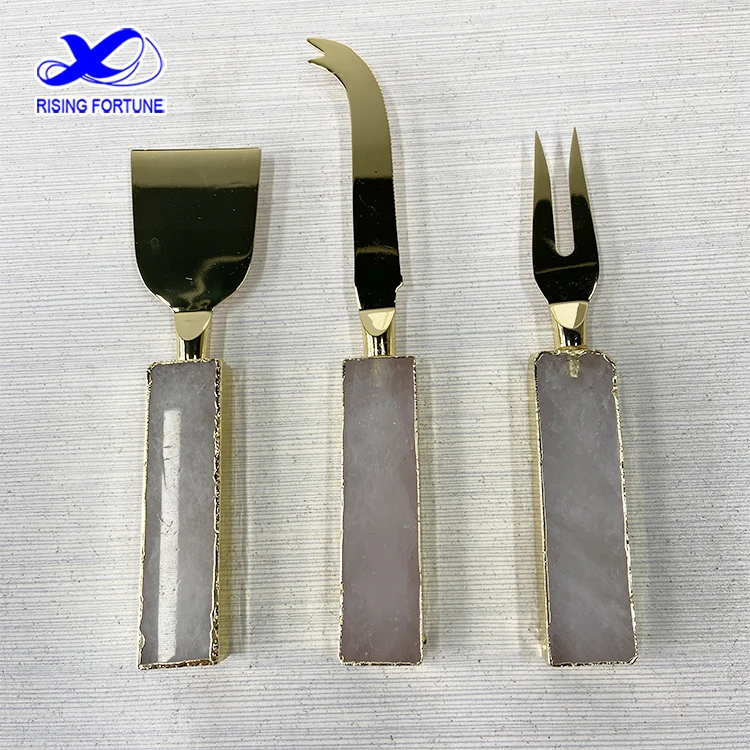China High Quality Shovel Spreader Fork Luxury Rose Quartz Cheese Board Knife Set Purple Crystal Cheese Board and Knife Set