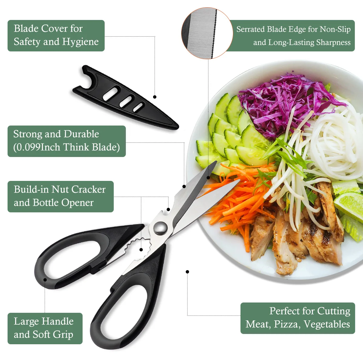 Wholesale 7 pcs Black Chef Knife Kitchen Shear Stainless Steel Kitchen Scissors Kitchen Knife Set With Plastic Cover