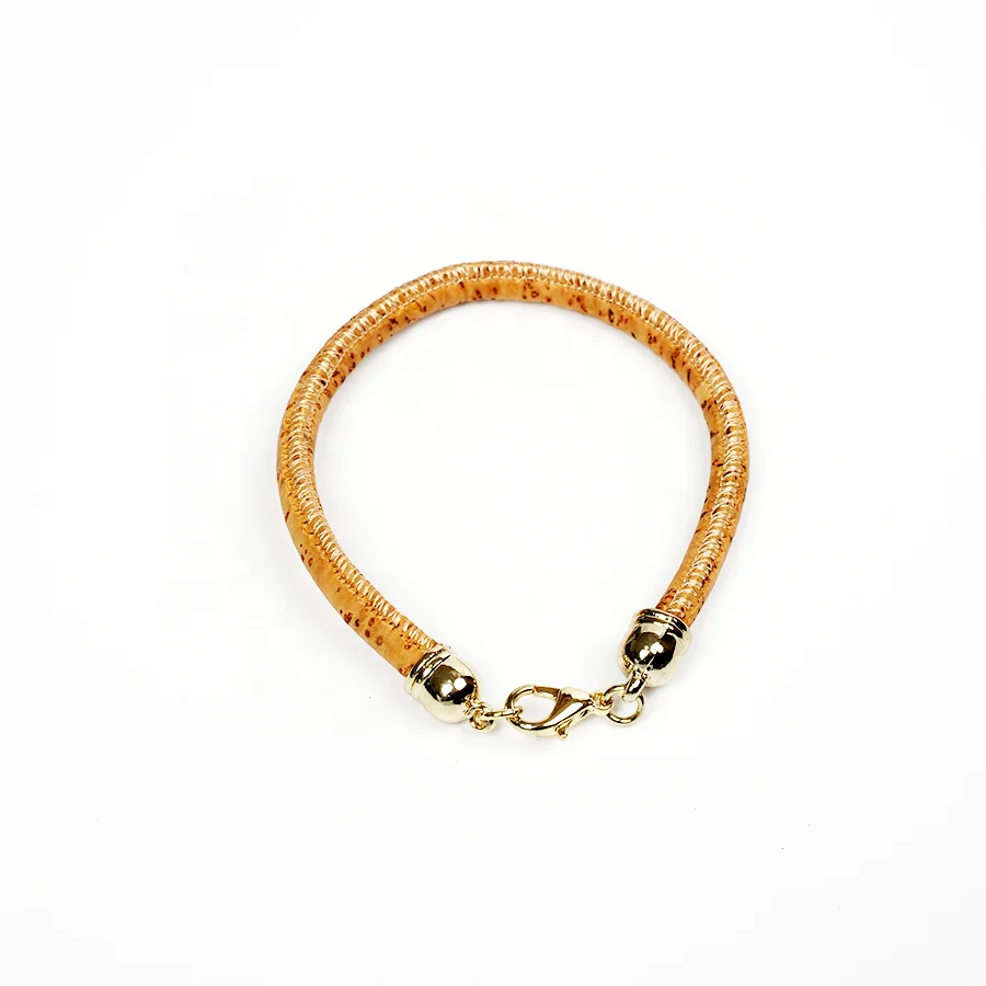 OEM Eco-friendly 6mm Cork Stitched Cord Leather Metal Bracelet Colorful Cork Stitched Cord Leather Bracelet