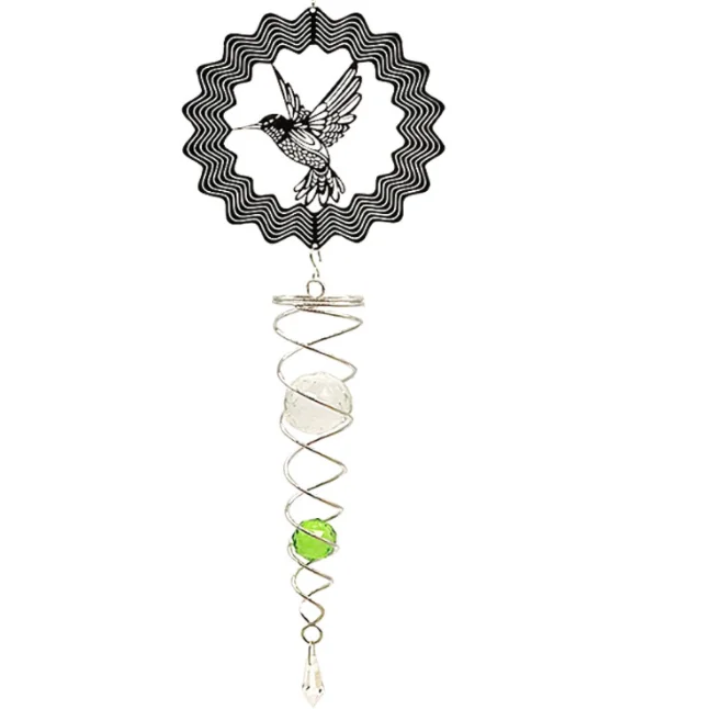 Metal Craft Wind Chime 3D Wind Spinner With Gazing Ball Spiral Tail 360 Degrees Spin Metal Wind Sculptures Stainless Steel Chime