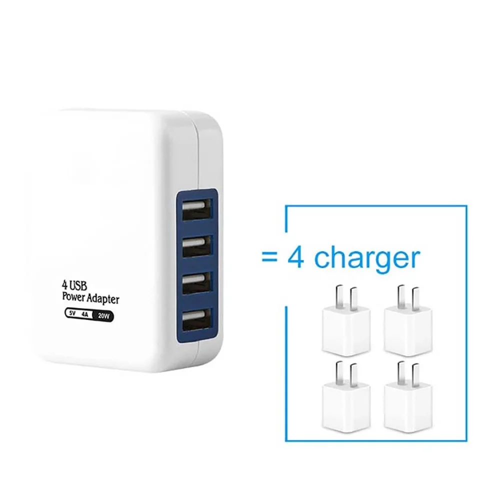 5v  usb  charger flat travel adaptor 4 USB 220 to 110 V 20W Charger Adaptor Hub mobile phone usb charger