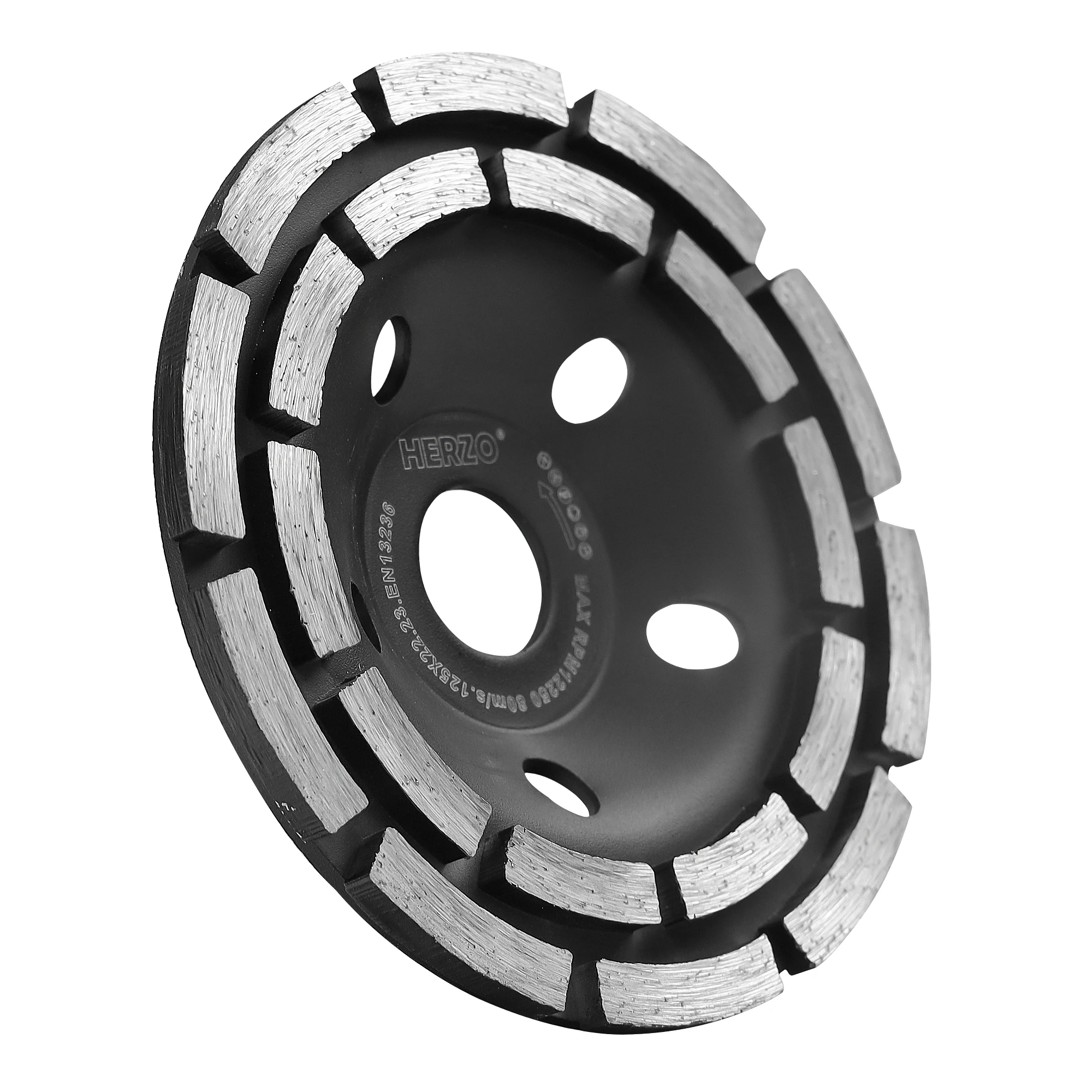HERZO Double Row Diamond Grinding Cup Wheel for Angle Grinder 125mm Abrasive Discs