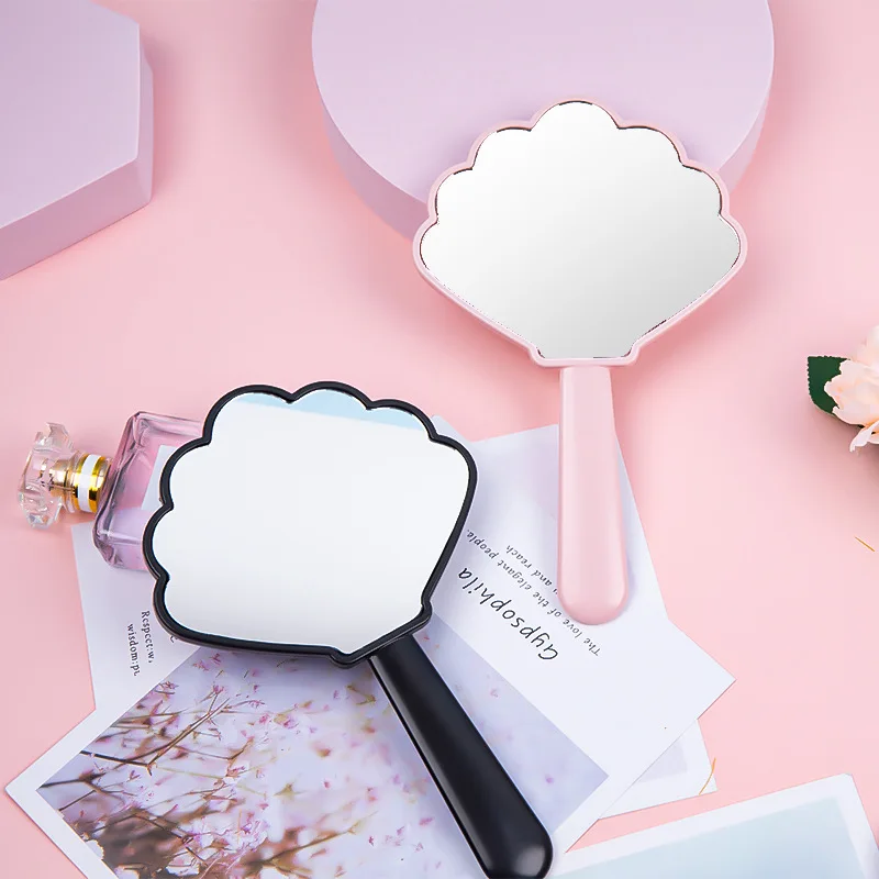 Trending Single-Sided Mini Cosmetic Mirror with Pocket New Brand Shell Shape Plastic Handheld Vanity Mirror Handle Mirror