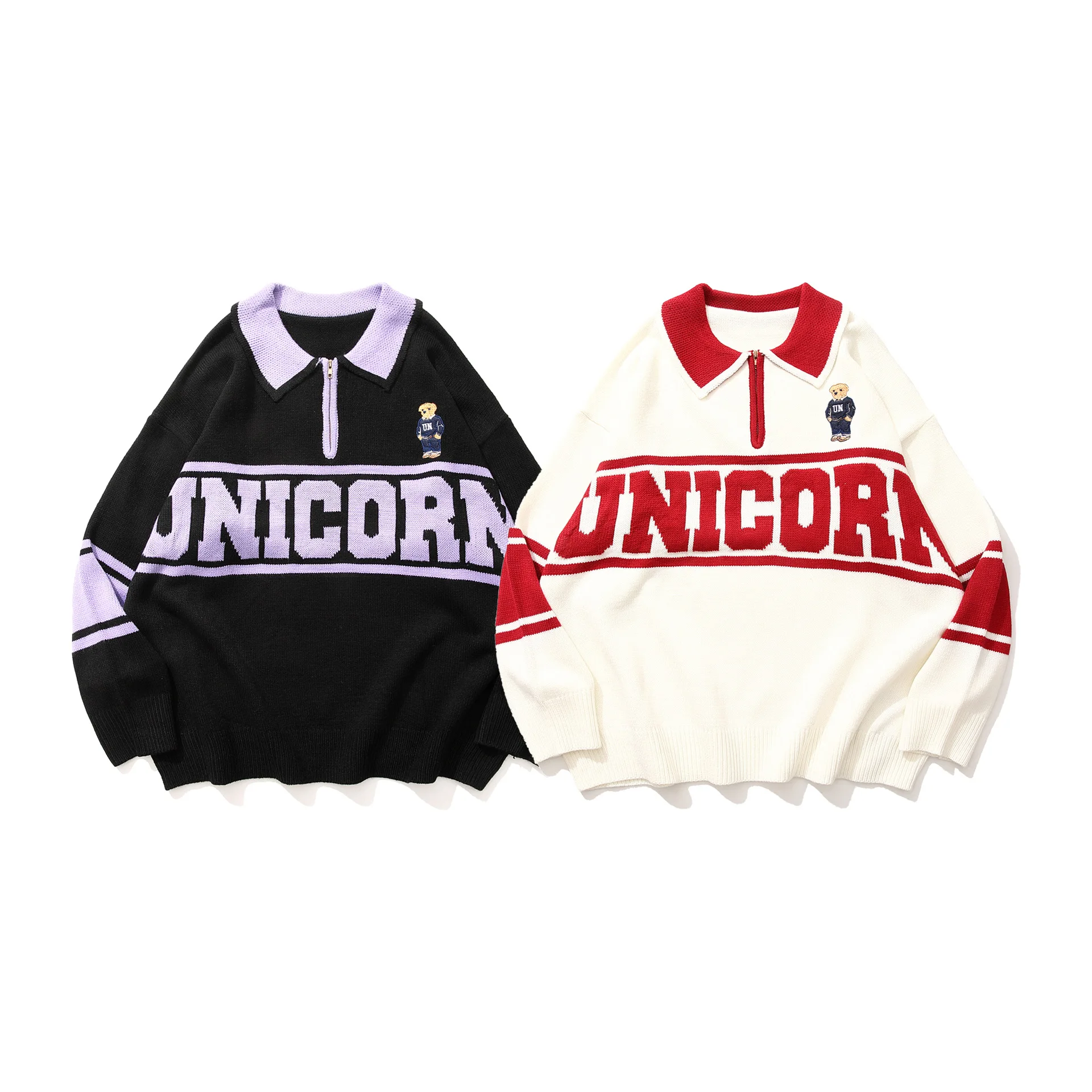 Sweater retro 2022 autumn and winter new long sleeve polo collar sweater casual loose college wind sweater