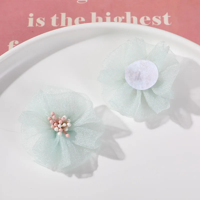 high quality organza little girl flower hair clip accessory  high quality crochet flower decorative for dress garment