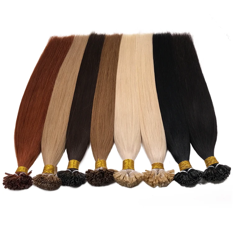 Wholesale bone straight Double Drawn Italian Virgin Prebonded i Tip 100% hair extensions human hair