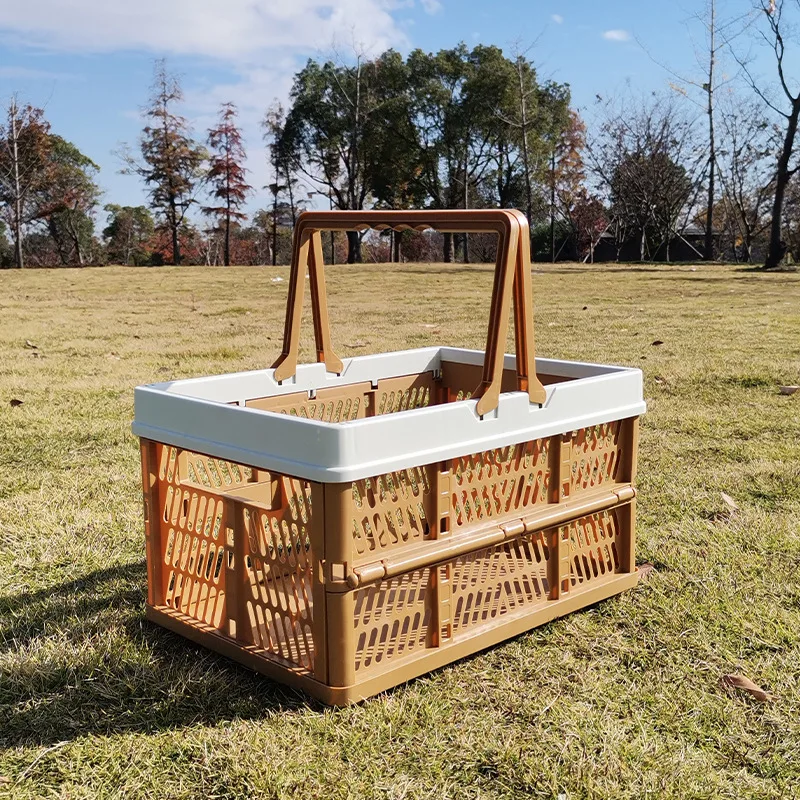 Foldable Picnic Basket Collapsible Storage Crates Stackable Storage Container Basket Grocery Shopping Basket