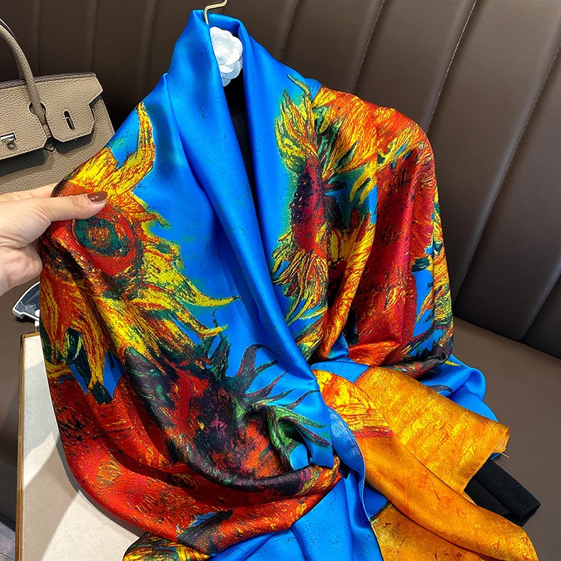 Hot Sale  Women Long Stain Silk Head Scarf Soft High Quality Muslim Shawl  Luxury Stain Silk Scarf Wholesale