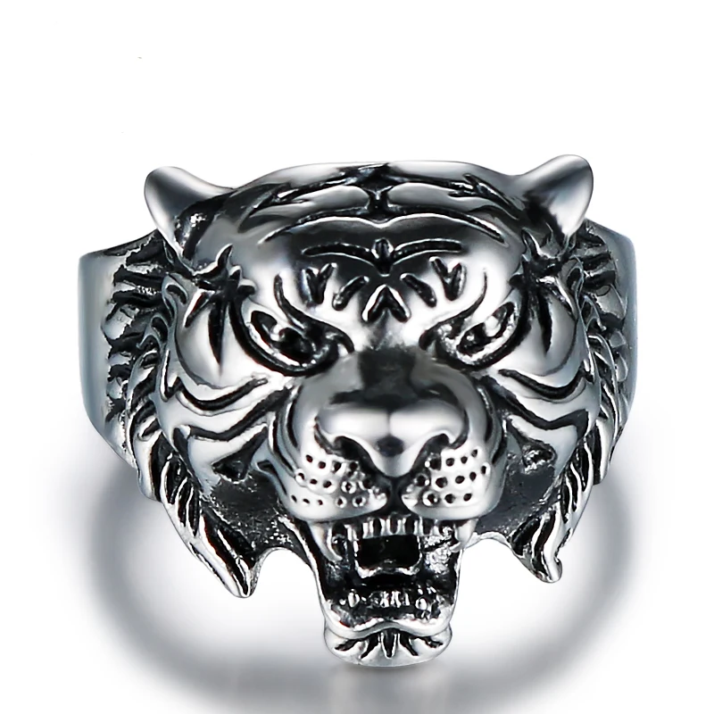 Gothic Tiger Head Rings Punk Biker Cool Men Ring Vintage Steel heavy Ring In Stock