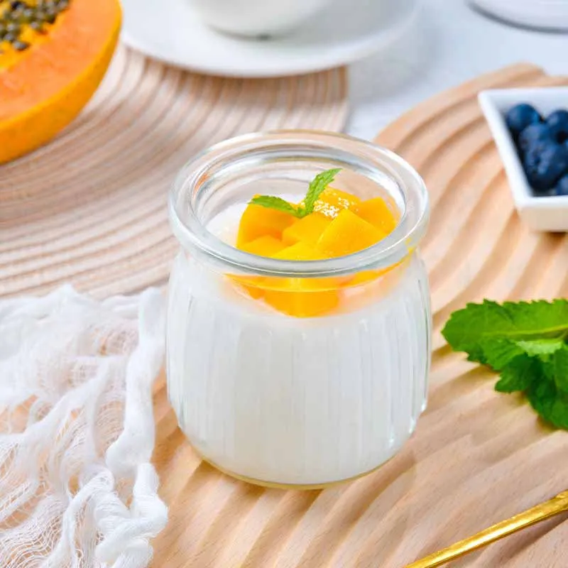 Wide Mouth Pudding Storage Jam Jar Small Glass Milk Yogurt Juice Bottle with Cork Lid Plastic