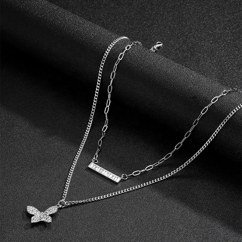 Niche ins wind trend Cuban chain set chain multi-layer chain butterfly fashion pendant men and women jewelry