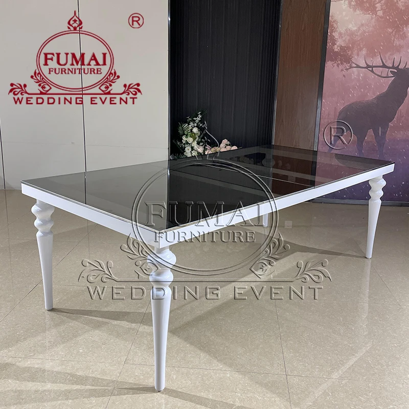 Glass Top White Metal Frame Modern Dining Table Set  For 6