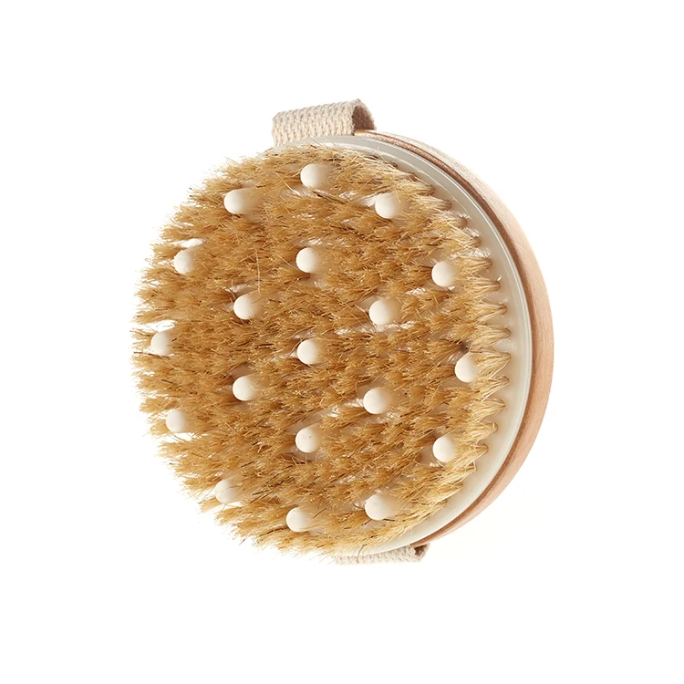 Organic Free Sample Round Wooden Scrub Bath Massage Exfoliating Shower Brush Dry Body Brush with Sisal Bristles