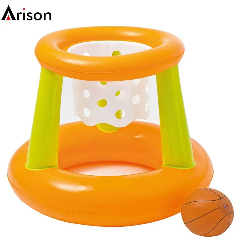 Yellow round PVC inflatable pool float basketball hoop for ball throw toy