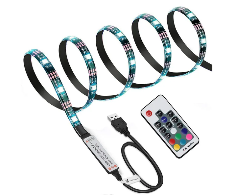 Decorative 7.2W 30LED DC5V RF Remote Controller SMD 5050RGB TV LED Flexible Strip