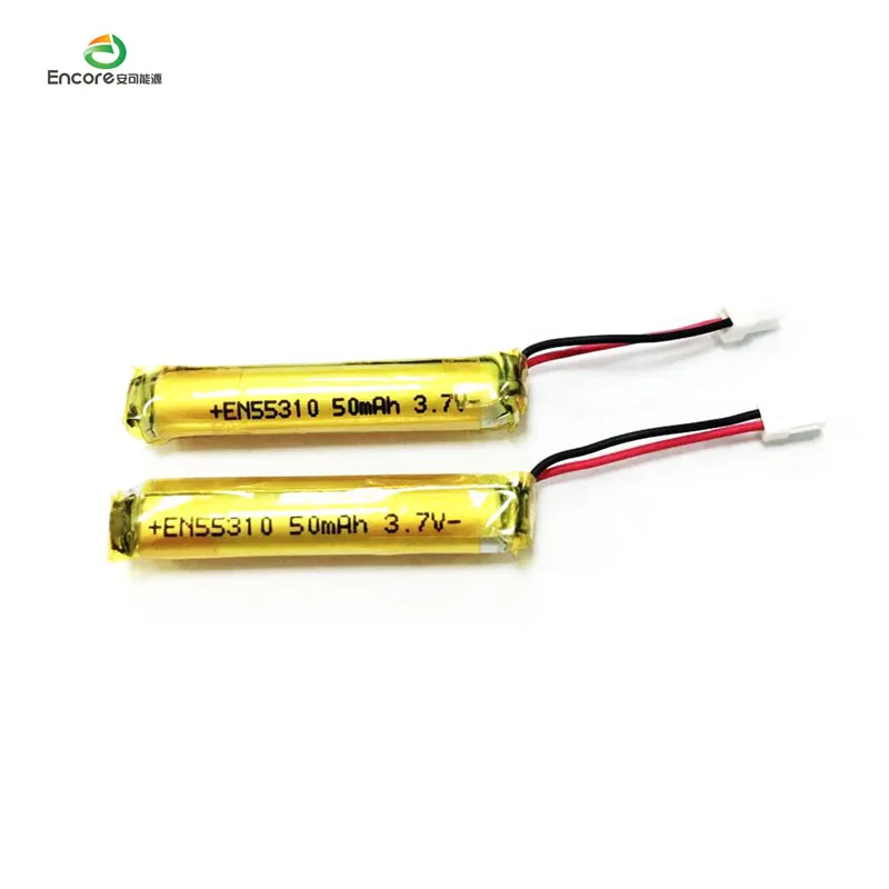 55310 3.7v 50mah-65mah cylindrical lithium polymer li-ion lipo battery for GPS tracking