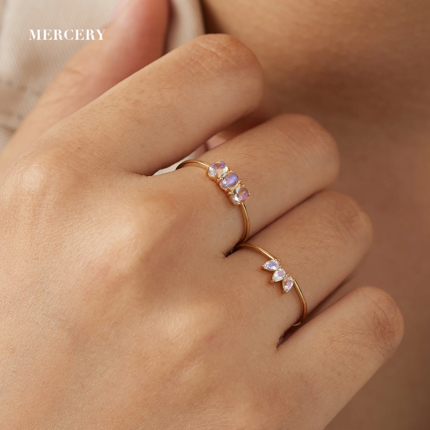 Mercery Fine Jewelry Rings Beautifully 14K Solid Gold Rings Latest Design Moonstone Women Fashion Jewelry