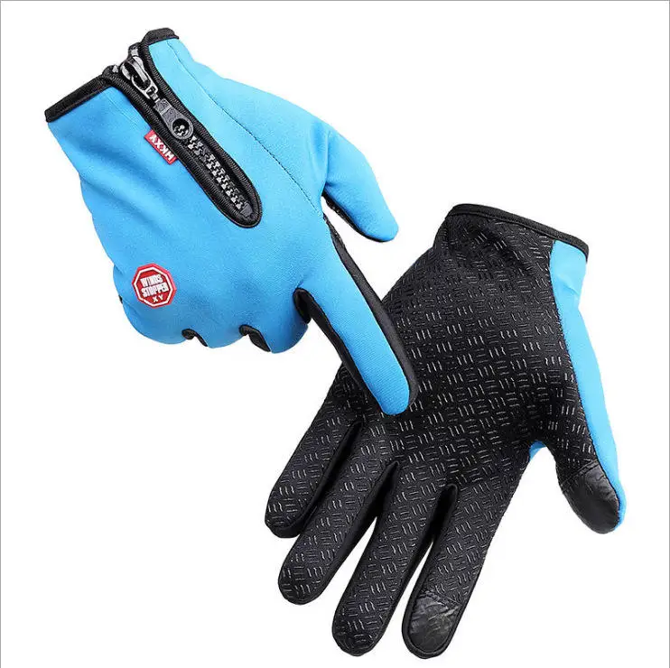 Cycling zipper sports winter windproof warm fleece mountaineering ski gloves