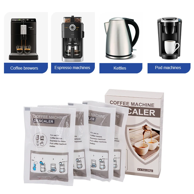 Espresso machine coffee maker descaling powder solution all purpose scale remover fast cleaner