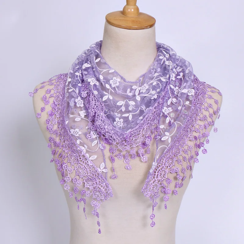 2024 Fashion Lady  Lace Fringed Wholesale Triangle Scarf