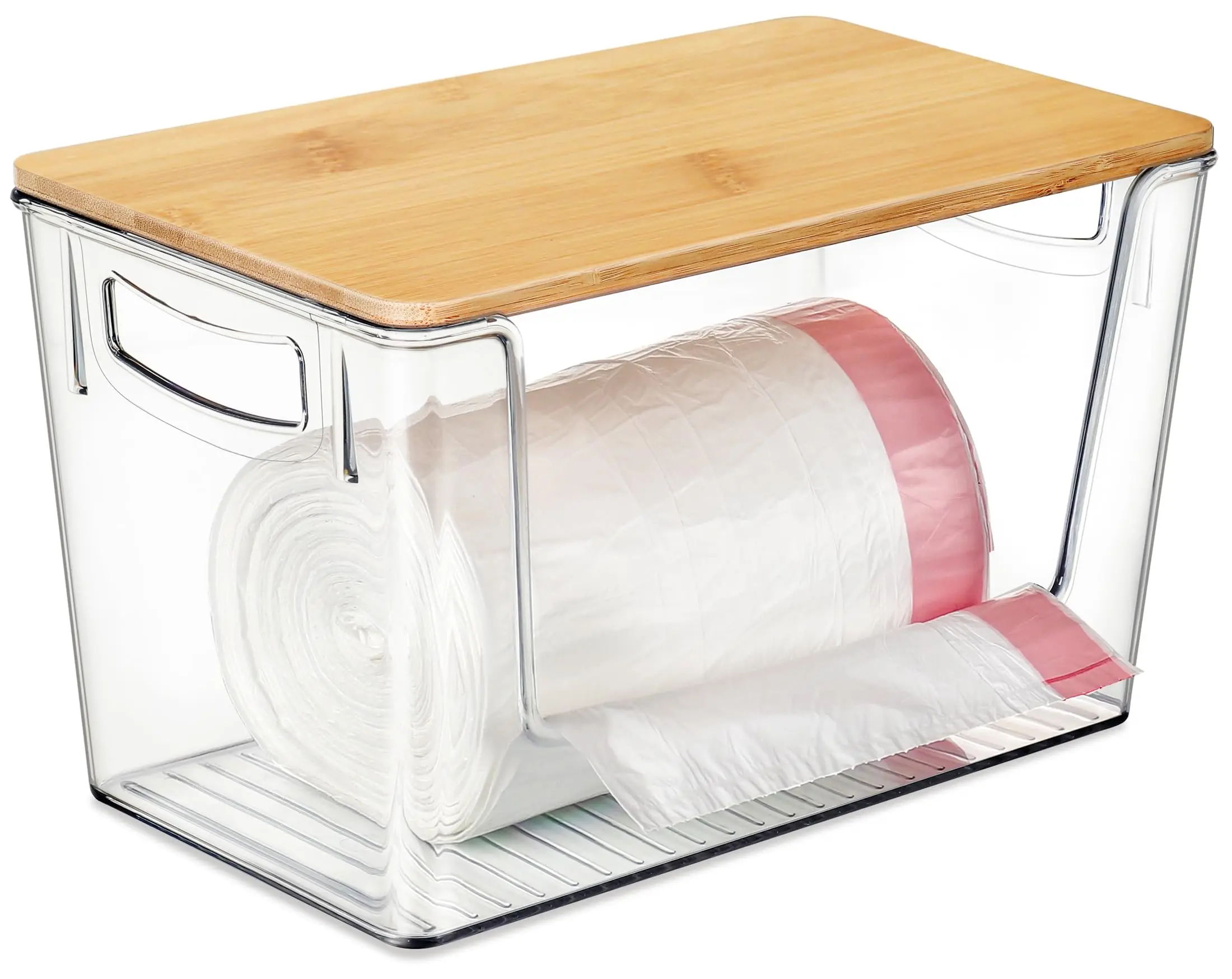 2 in 1 Trash Bag Dispenser Roll Holder 13 Gallon, Garbage Bag Storage Dispenser, Trash Bag Organizer Under Sink, Wall Mount Bamb