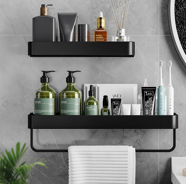 Bathroom Double Shelves Wall Mounted Self Adhesive Kitchen Corner Racks Shower Caddy Corner Storage Shelves