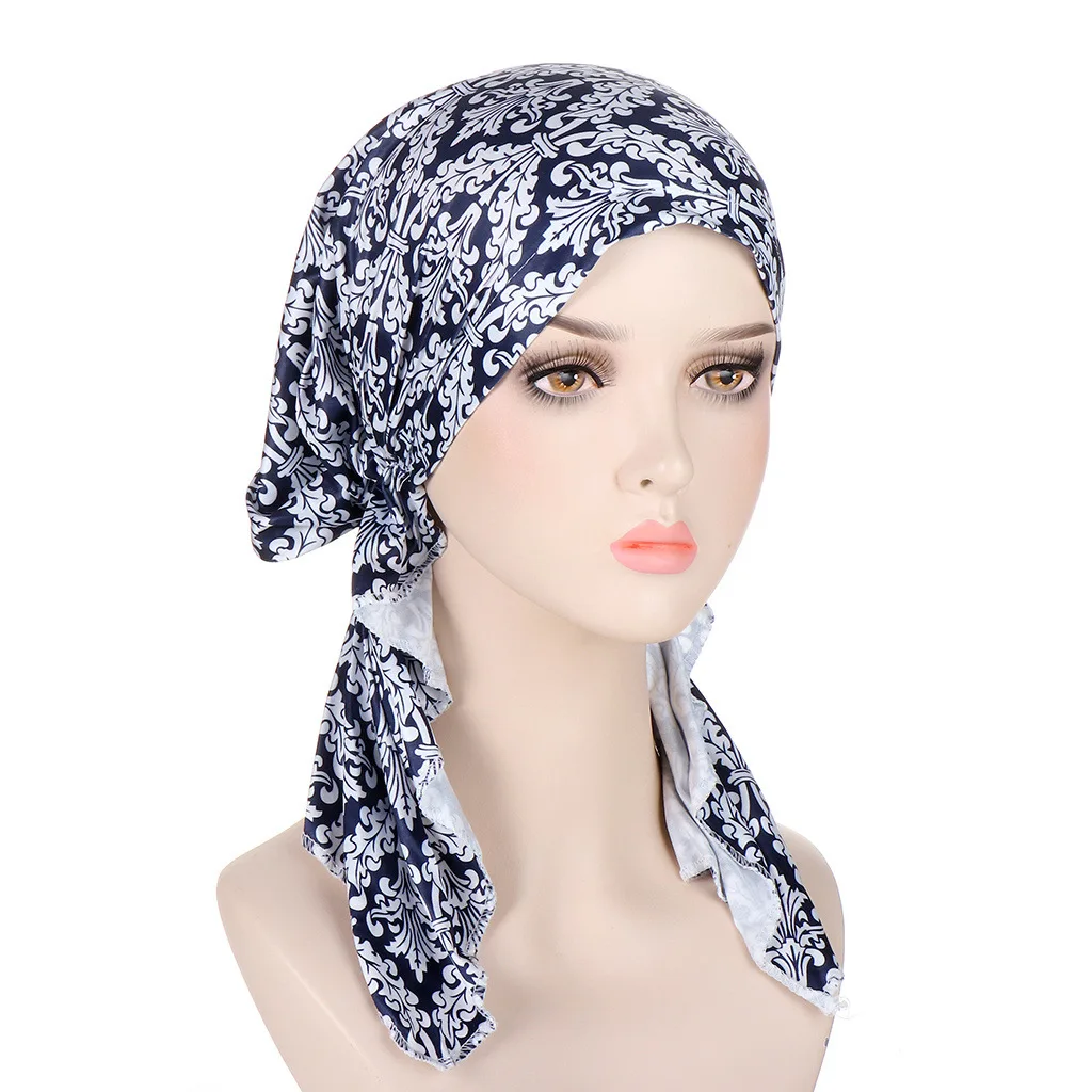 New stretch printed turban big tail hat floral cloth curved religious hat Indian hats Bandana
