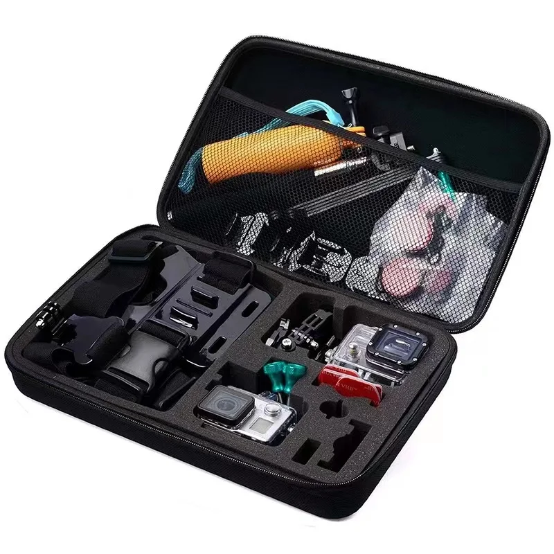 Hot selling go pro case big size eva portable camera storage bag with zipper and inner tray