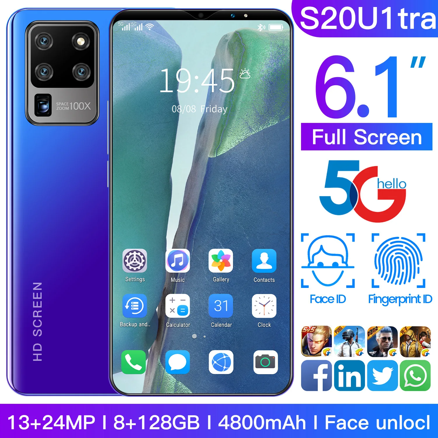  Смартфон S20 Ulta 6 1 дюйма 8 + 128 ГБ разблокировка по