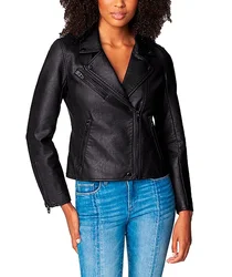 womens Vegan Leather Moto Jacket With Pocket Detail, Comfortable & Stylish Coat