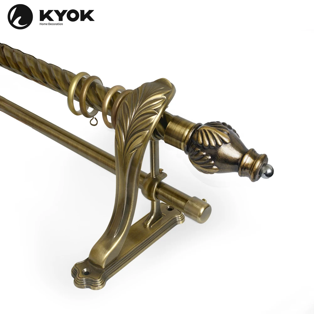 KYOK home curtain decoration factory Muslim style classic bronze single / double bracket curtain rod set