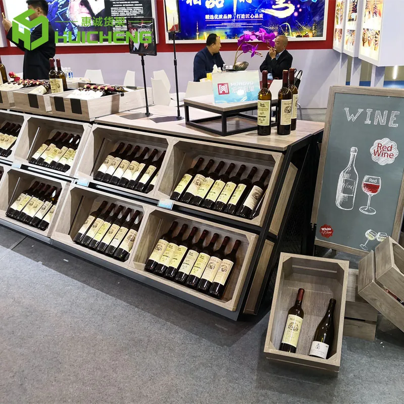 Customized New type wooden wine rack Exclusive Design fruit display rack  wooden wine display shelf