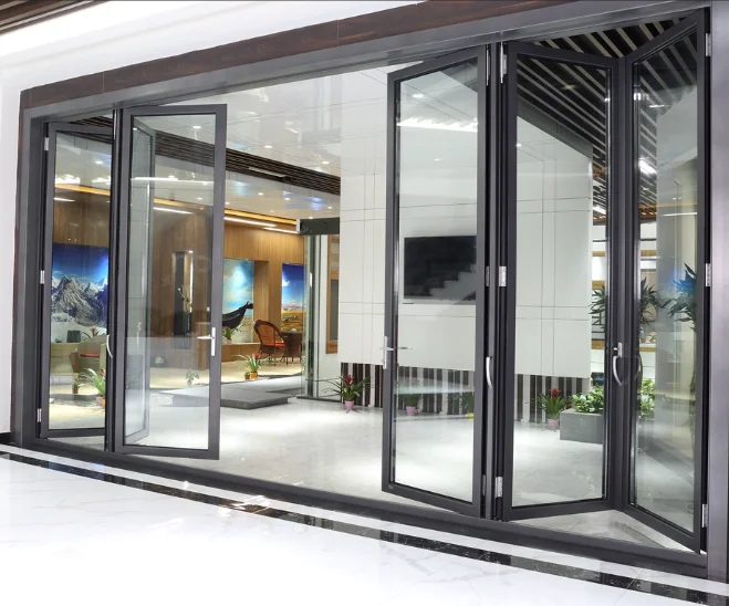 Cheap Price Waterproof Courtyard Folding Door Aluminium Alloy Accordion Bi-fold Patio Door With Sliding Glass for Exterior Use