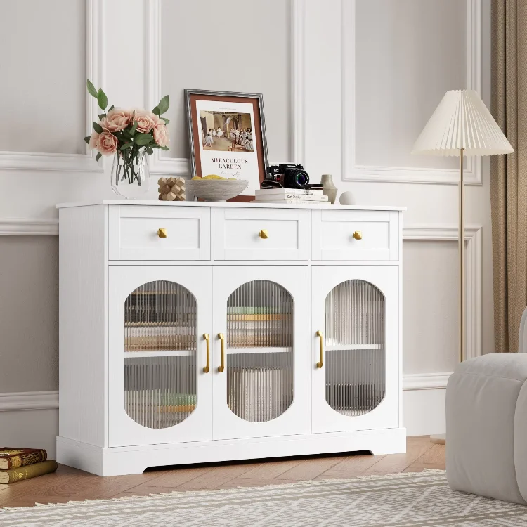 Custom Furniture Simple Design Dining Furniture White Storage Buffet Cabinet Home Wooden Living Room Modern Sideboard Cabinet