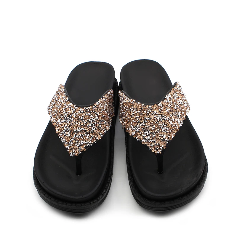 RMC Colorful ornament V Strap thick sole women flat sandals