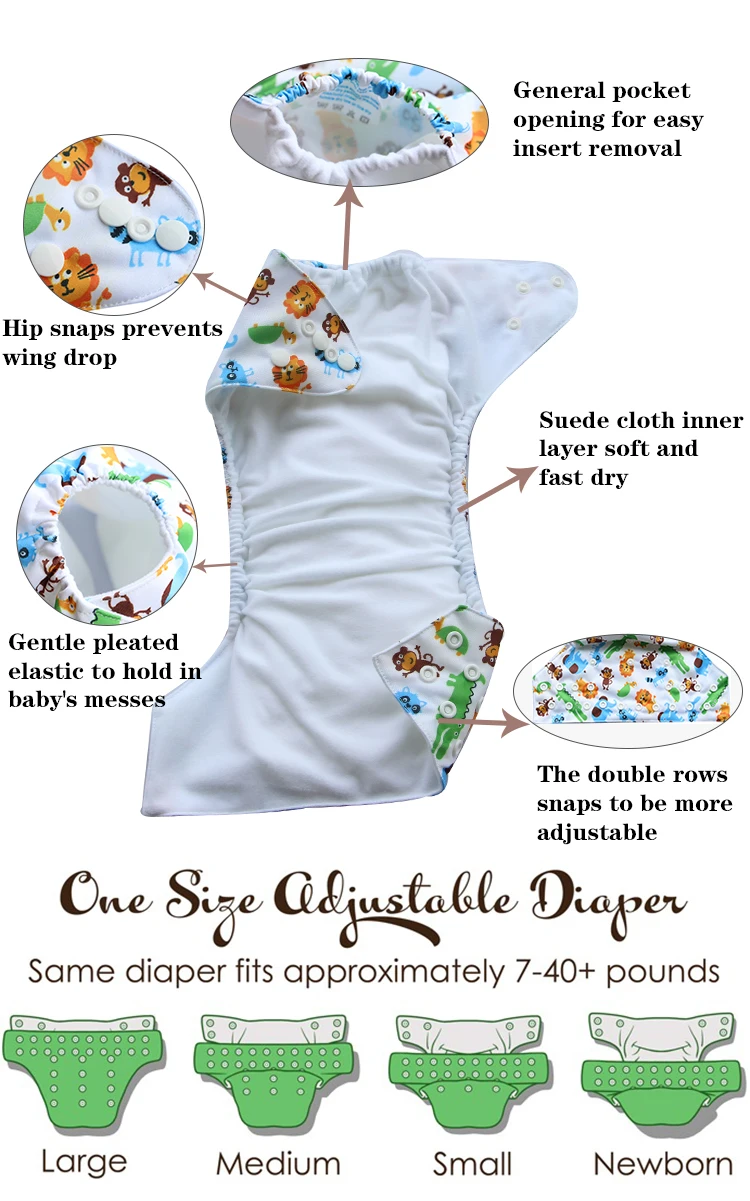 ohbabyka Hot Selling Washable Ecological Pull Up Cloth Nappy Diaper Cotton Pocket reusable Baby diaper